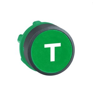 Glava zelenog upuštenog tipkala promjera 22, opružni povrat, bijela oznaka T”