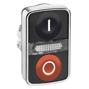 Glava za dvostruko svjetleće tipkalo, crno upušteno, crveno upušteno, promjera 22,  s oznakom