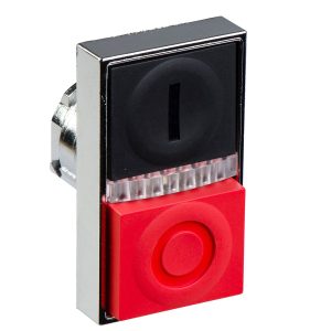 Glava za dvostruko svjetleće tipkalo, crno upušteno, crveno istaknuti, promjera 22,  s oznakom