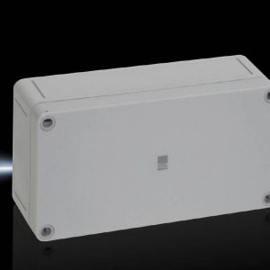 Kutija PK polikarbonatna, 180x94x57 mm, bez otvora za uvodnice, 180x94x57 mm, ojačano staklenim vlaknima, sa sivim poklopcem