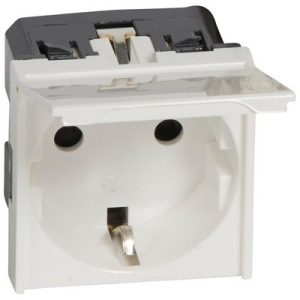 Modul utičnica šuko sa poklopcem 2P+E, 250V AC, 16A, 2M, bijela