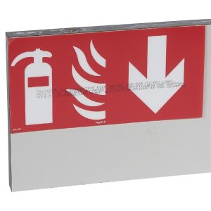 Plastične oznake U34 LED, nisu samoljepljive, crvena oznaka strelice dolje, i aparat za gašenje požara, 127 x 254 mm