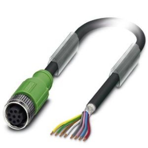 Senzor/actuator kabel, 1,5 m, 8 konekcija, PUR, bez halogena, sivo-crni, s ravnim ženskim konektorom M12, SAC-8P- 1,5-PUR/M12FS SH