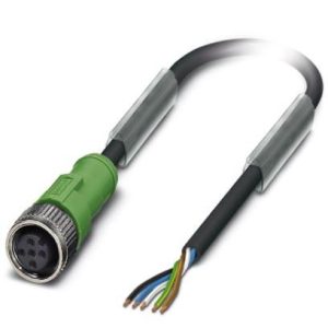 Senzor/actuator kabel, 1,5 m, 5 konekcija, PUR, bez halogena, sivo-crni, s ravnim ženskim konektorom M12, SAC-5P- 1,5-PUR/M12FS